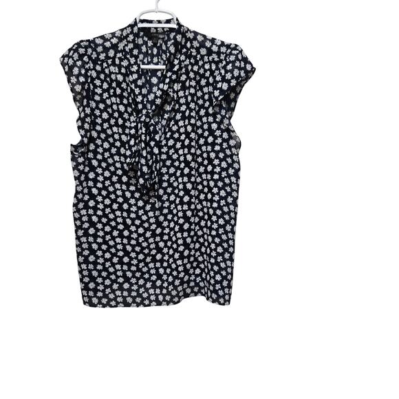 J. Crew Tops - J.Crew Navy White Ditsy Floral Tie Neck Blouse Women’s Large
